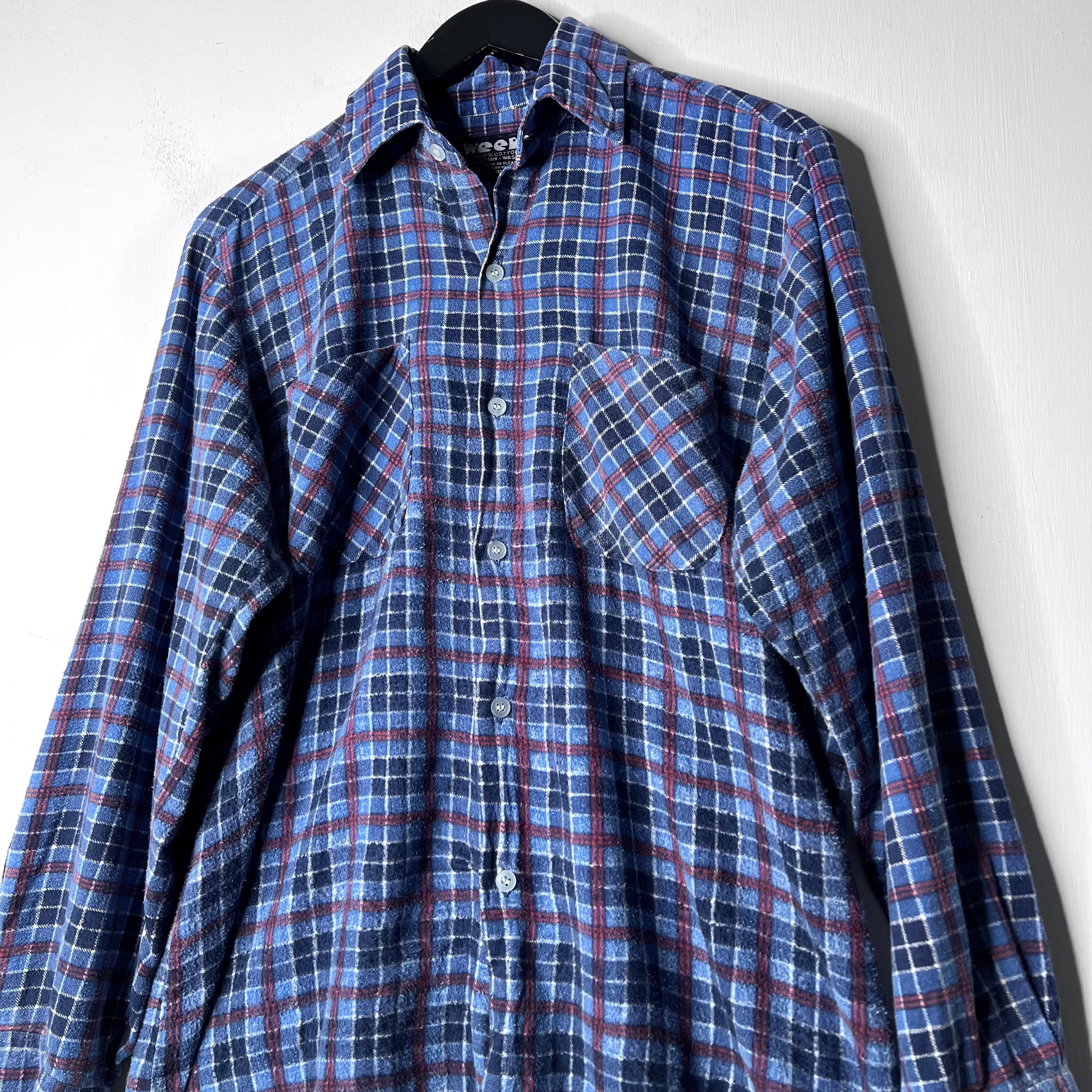 Weeds Blue Plaid Flannel Shirt - 1980s - M