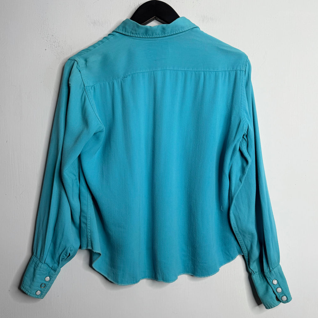 H Bar C Ranchwear Aqua Gabardine Snap Shirt - 1950s - S