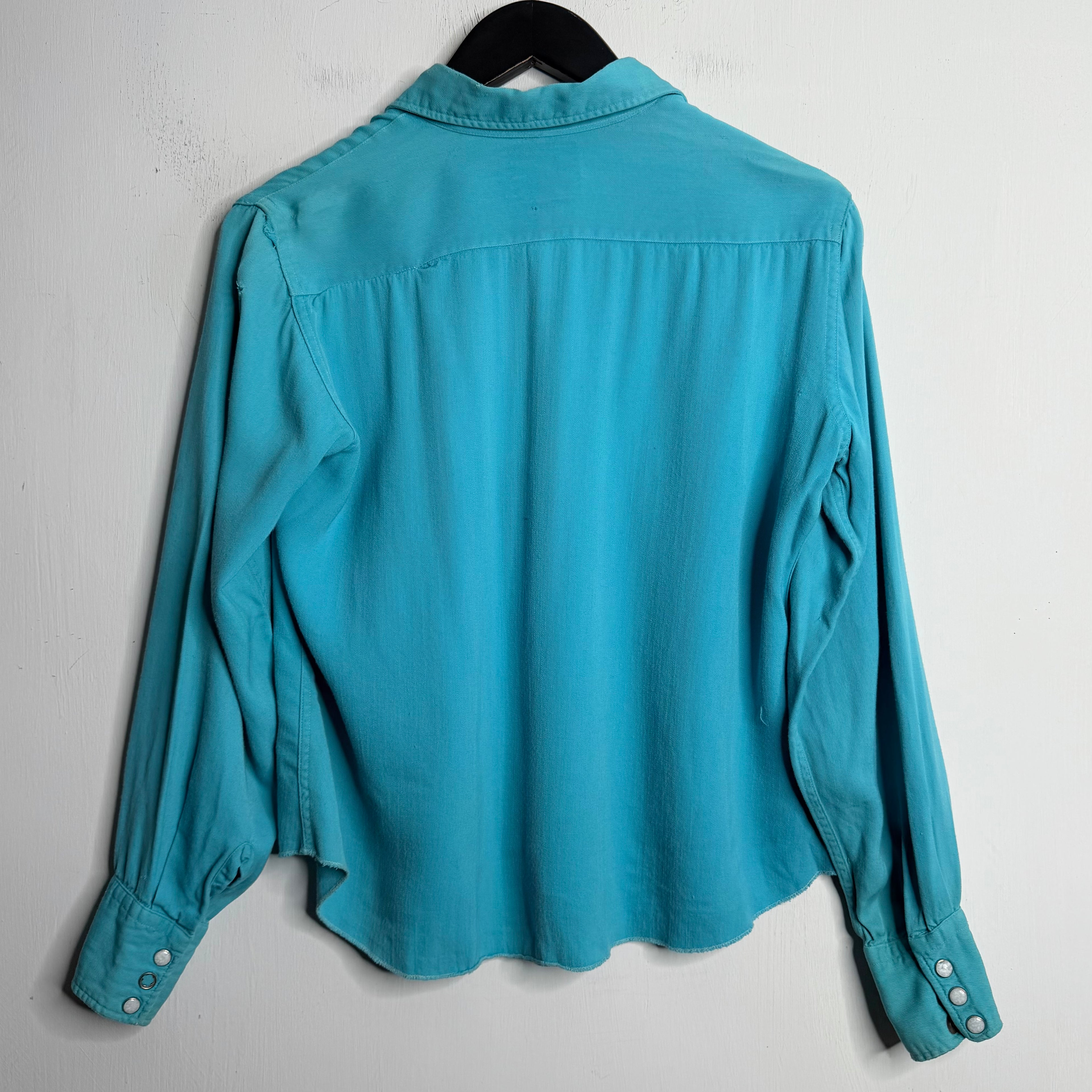 H Bar C Ranchwear Aqua Gabardine Snap Shirt - 1950s - S