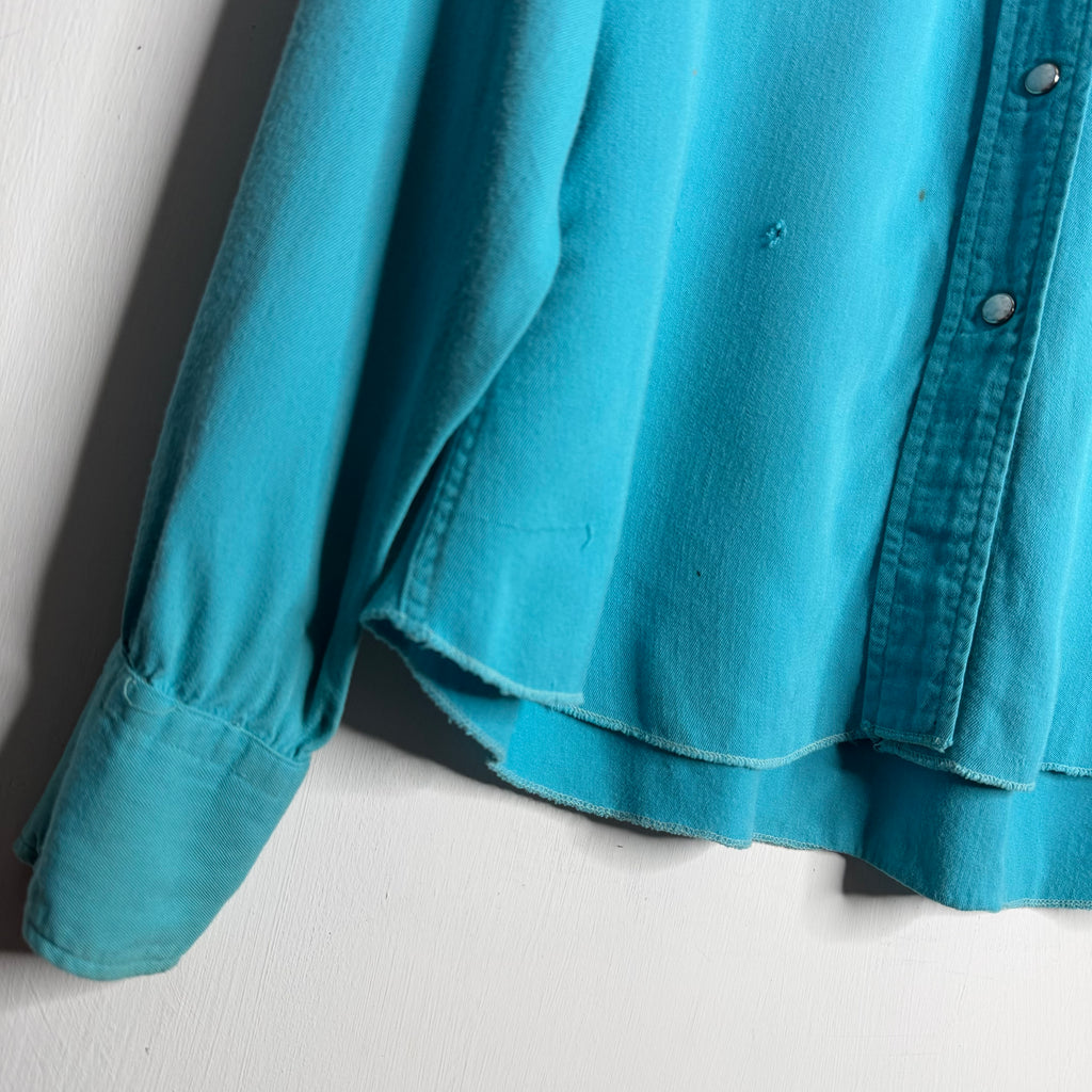 H Bar C Ranchwear Aqua Gabardine Snap Shirt - 1950s - S