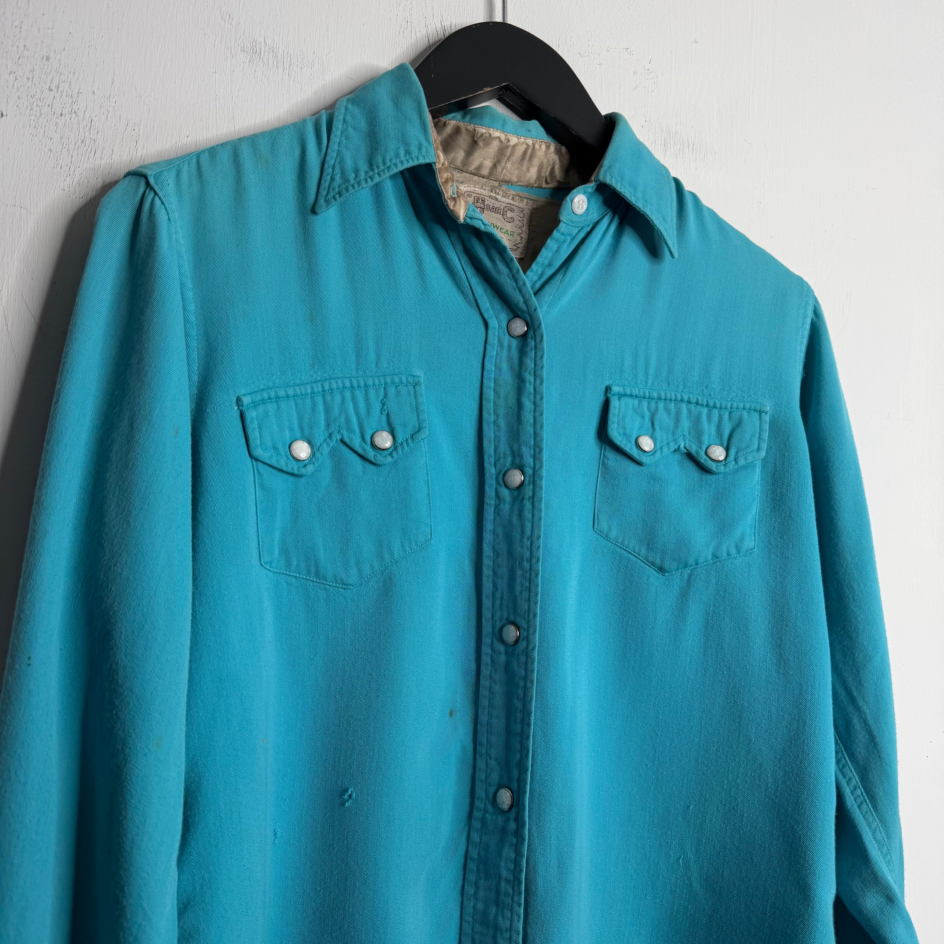 H Bar C Ranchwear Aqua Gabardine Snap Shirt - 1950s - S