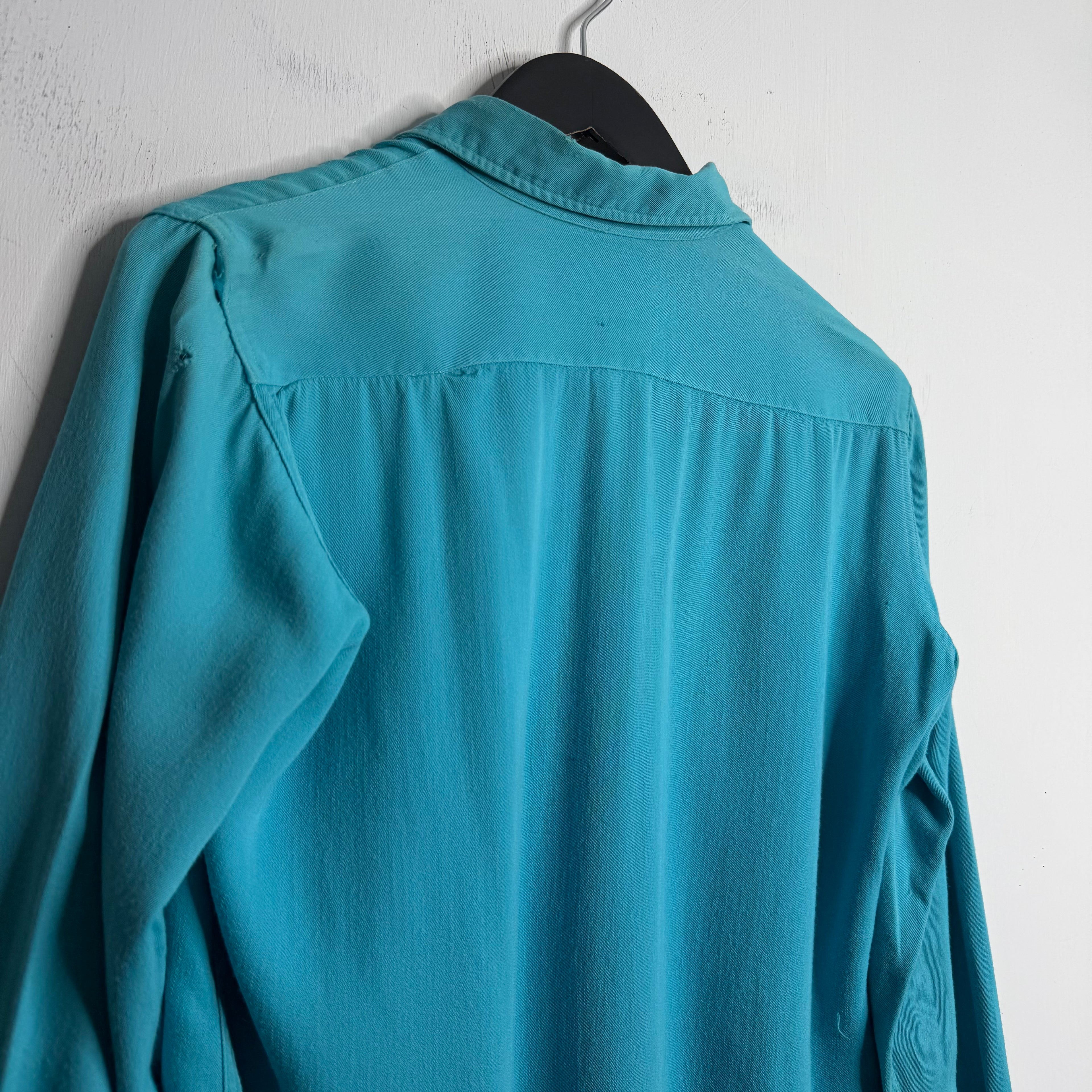 H Bar C Ranchwear Aqua Gabardine Snap Shirt - 1950s - S