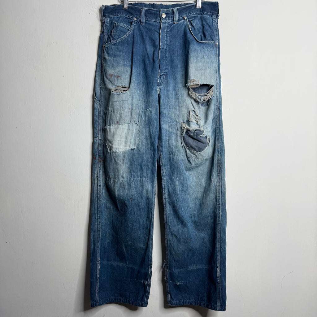 Repaired Denim Carpenter Pants - 1960s - 32X30