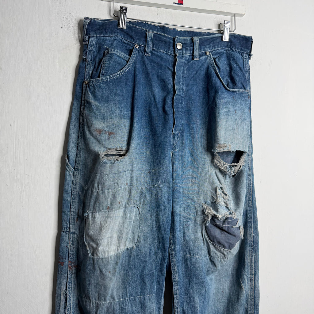 Repaired Denim Carpenter Pants - 1960s - 32X30