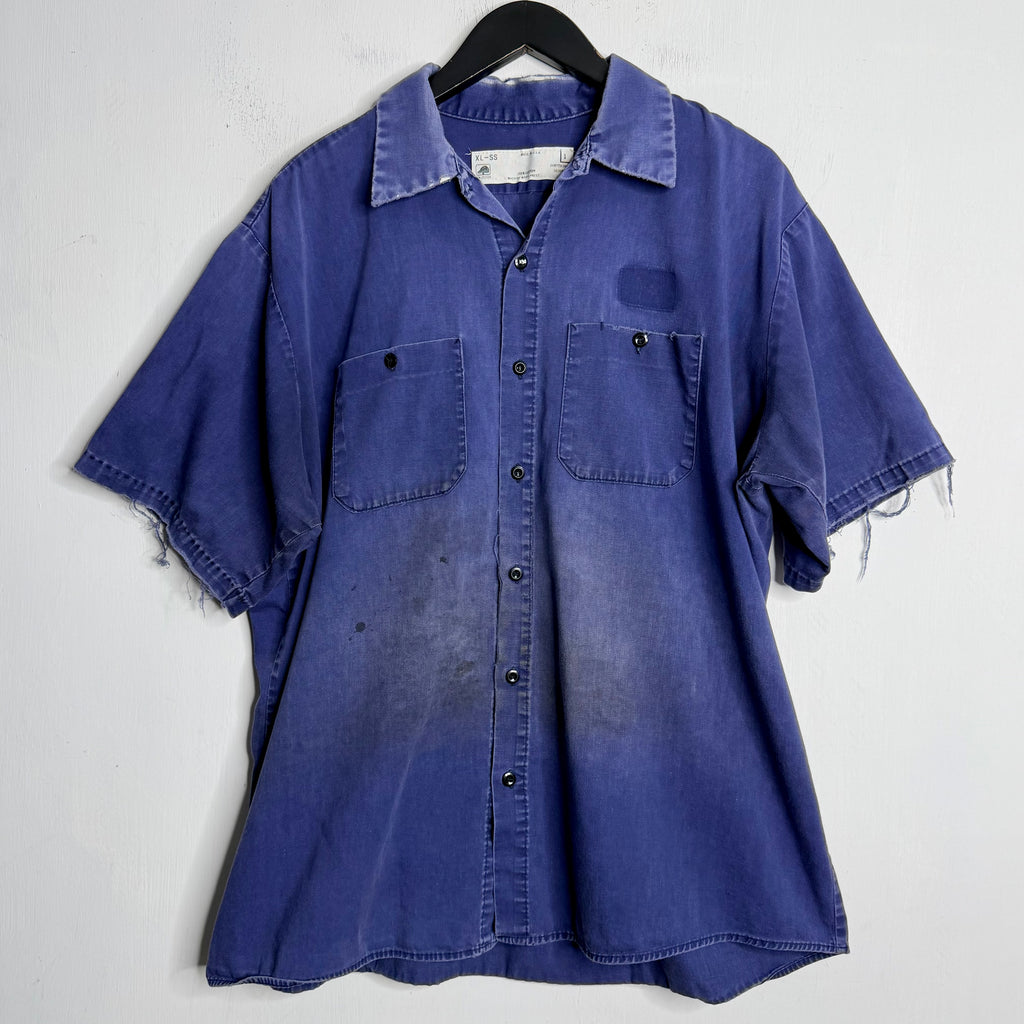 Indigo Thrash/Fade Work Shirt - 1970s - XXL