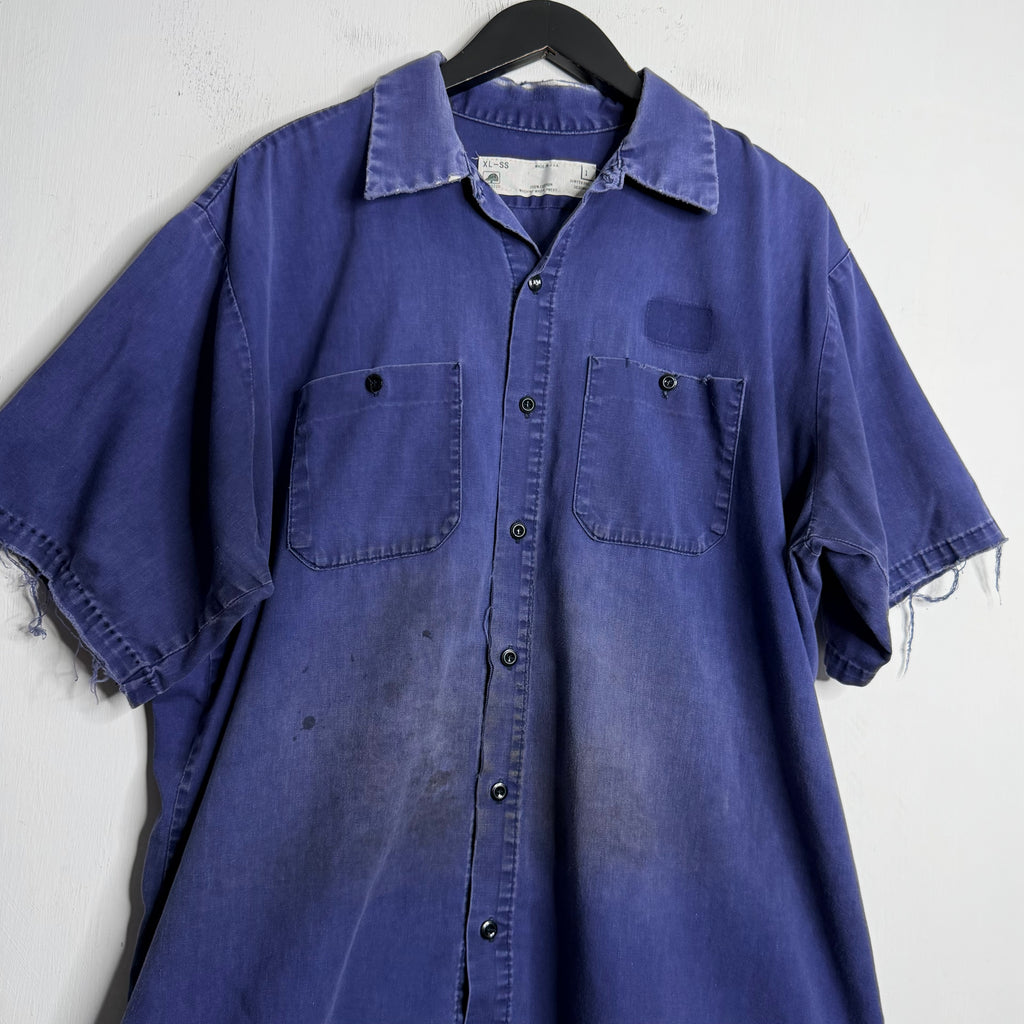 Indigo Thrash/Fade Work Shirt - 1970s - XXL