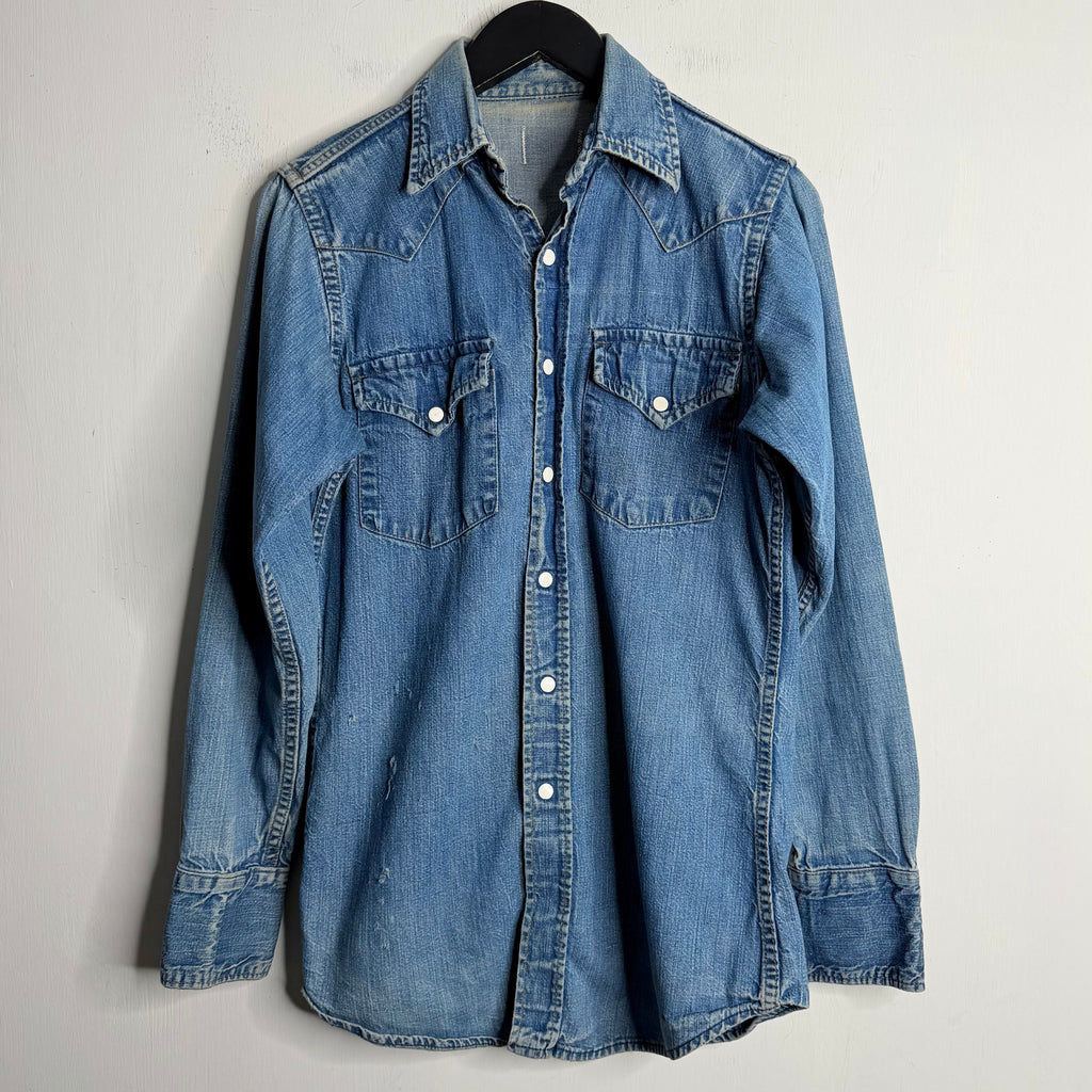 Flat Metal Snap Front Denim Shirt - 1960's - S/M