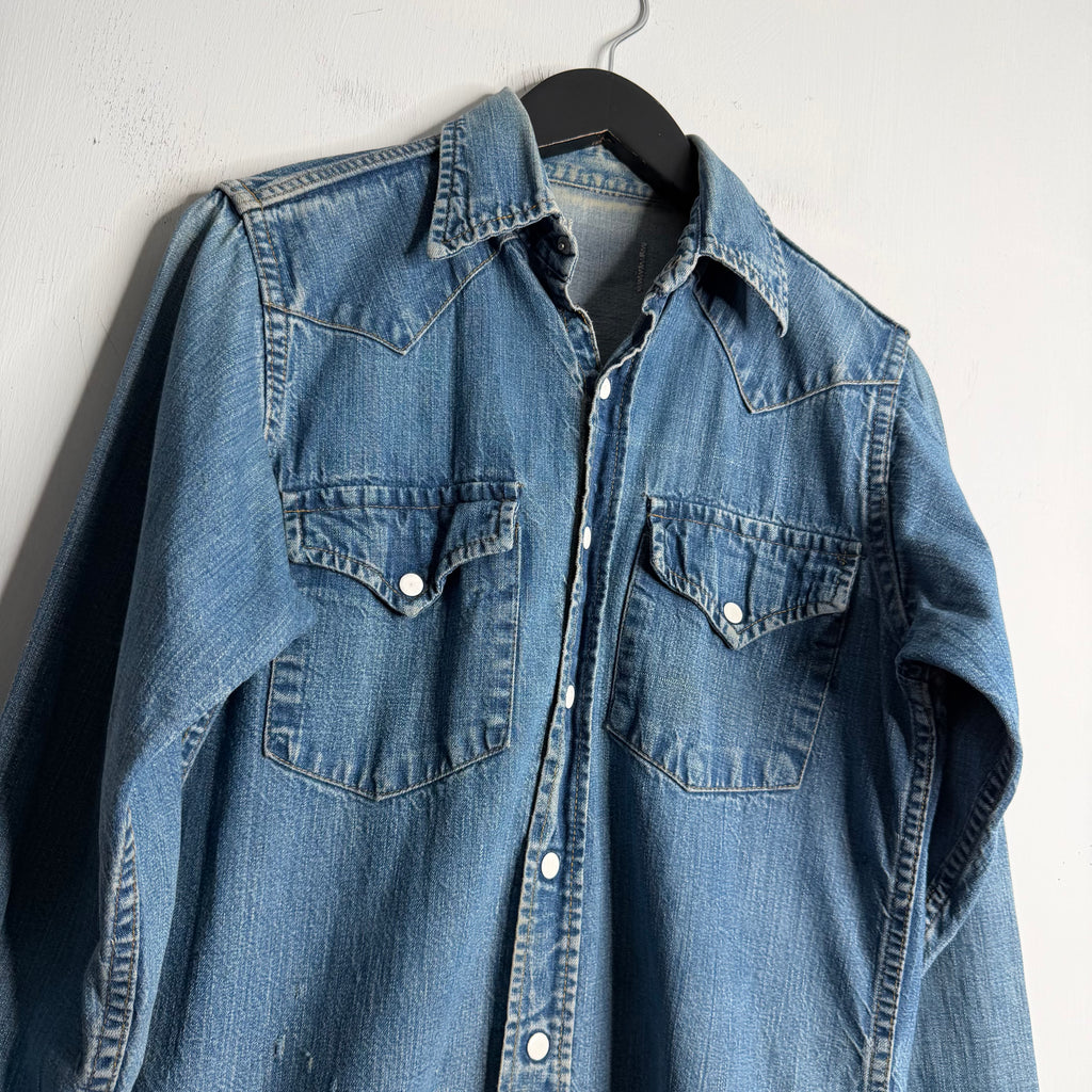 Flat Metal Snap Front Denim Shirt - 1960's - S/M