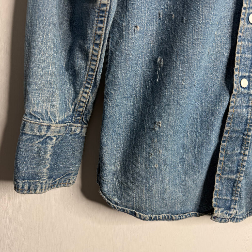 Flat Metal Snap Front Denim Shirt - 1960's - S/M