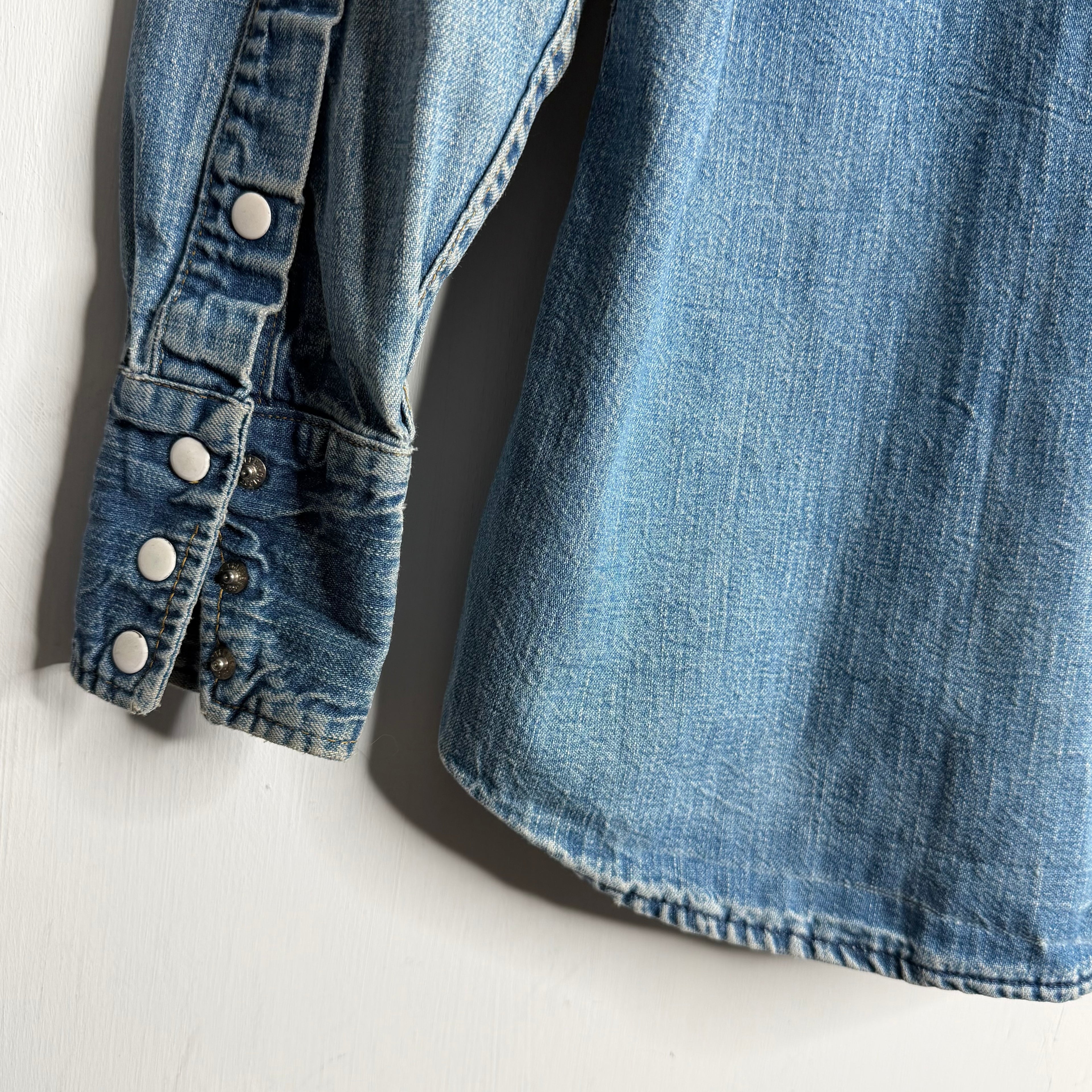 Flat Metal Snap Front Denim Shirt - 1960's - S/M