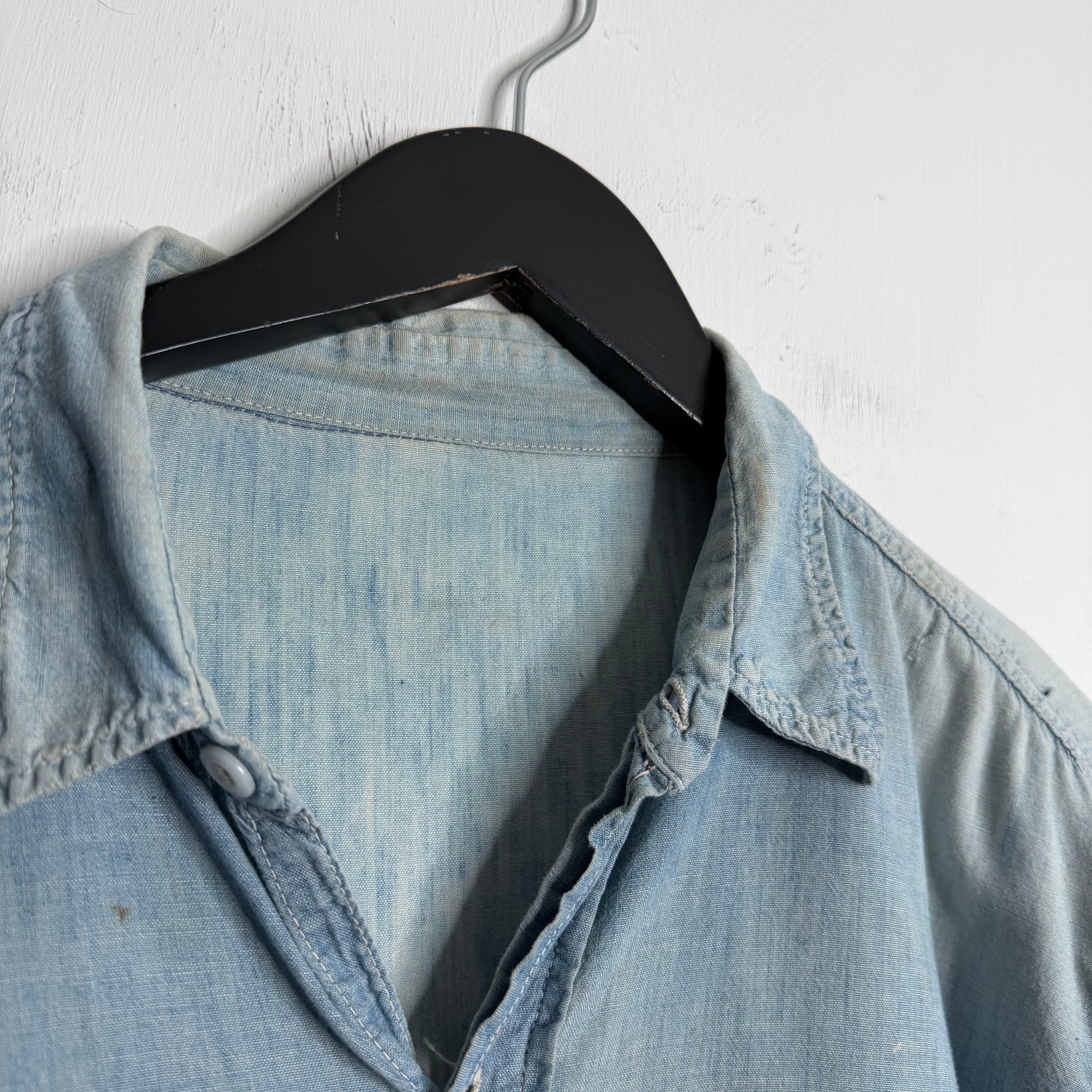 Faded + Repaired Chambray Shirt - 1960s - L