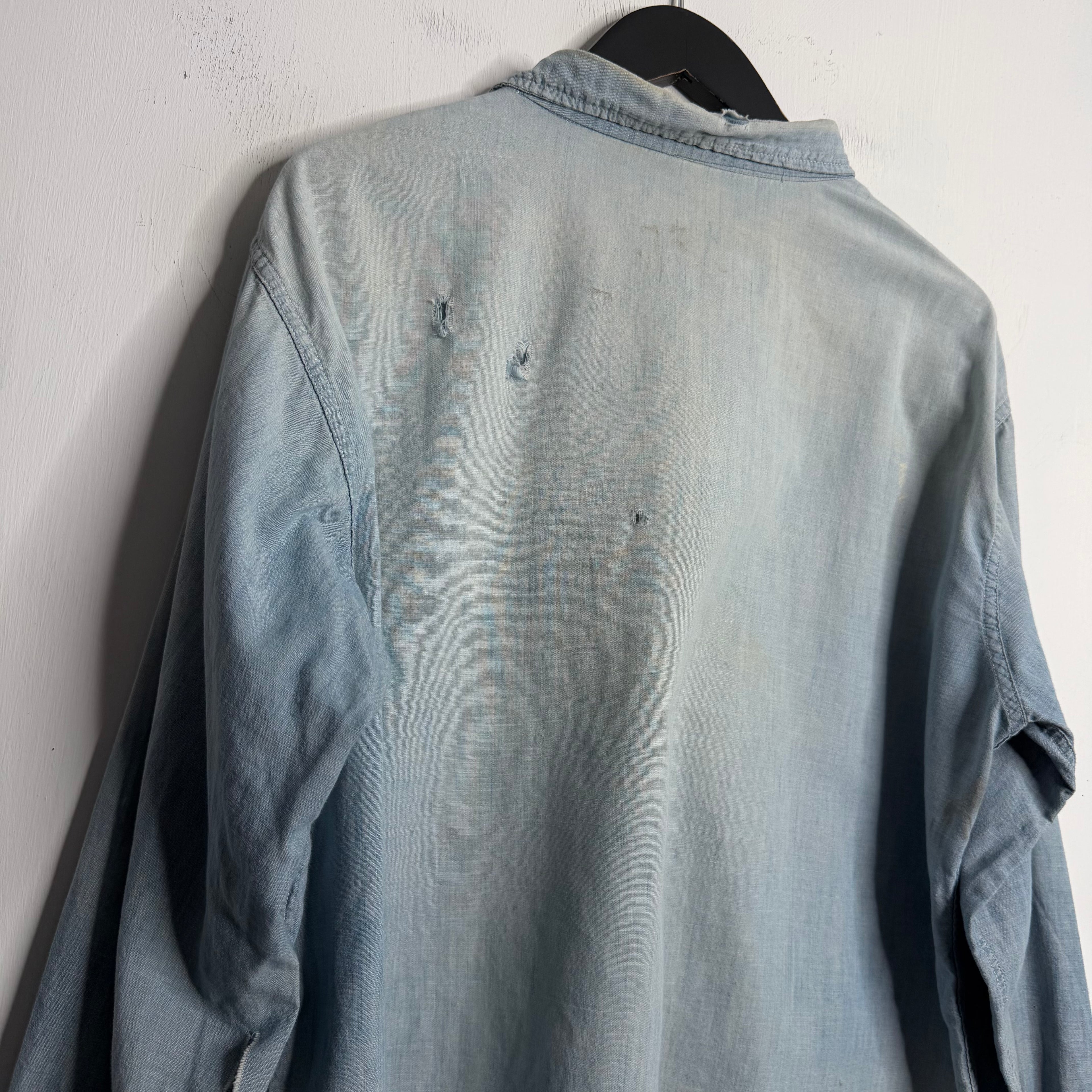 Faded + Repaired Chambray Shirt - 1960s - L