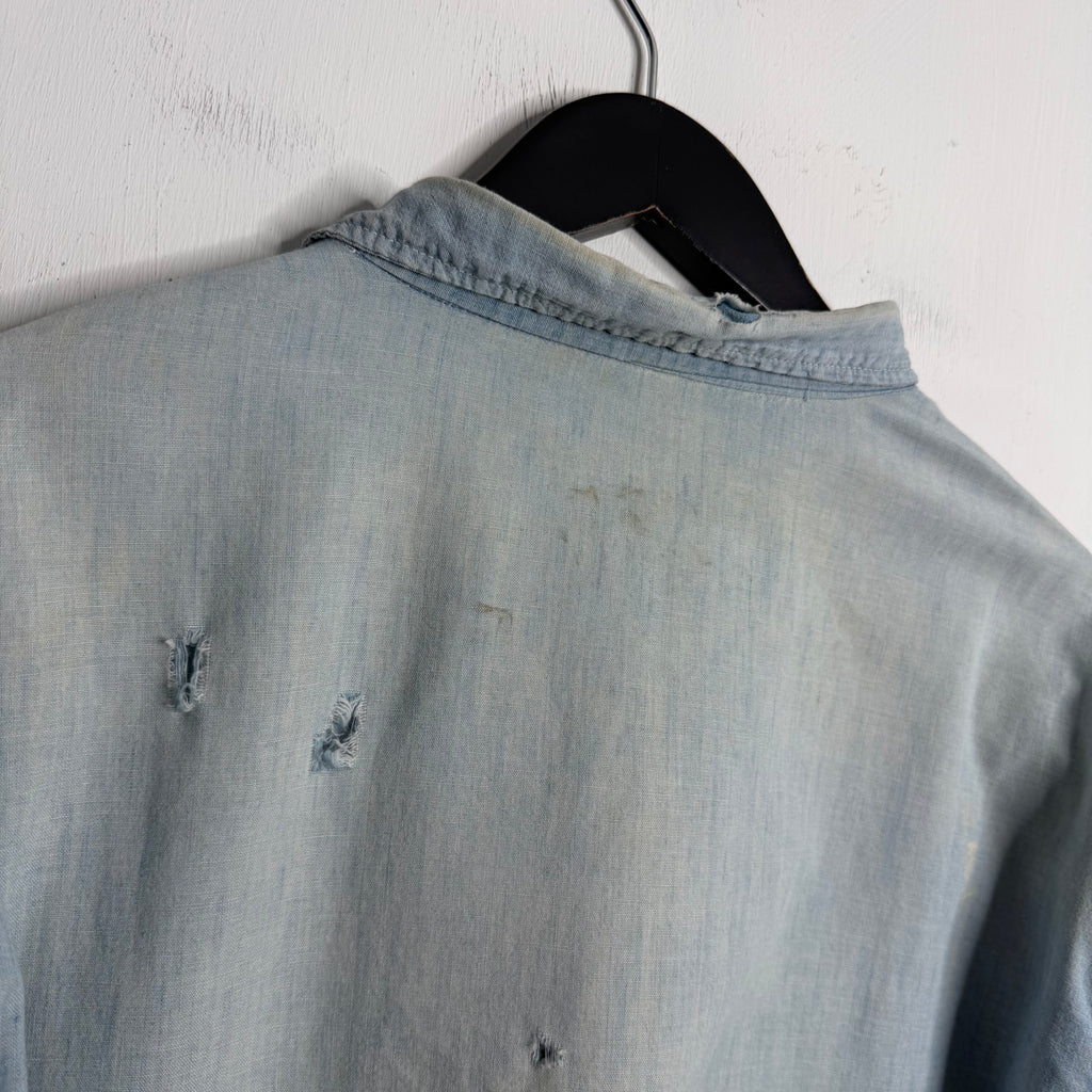 Faded + Repaired Chambray Shirt - 1960s - L